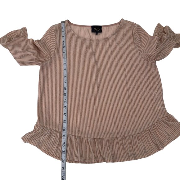 W5 Womens Ruffle Sleeve Rose Gold Metallic Striped Top Blouse SZ M Stretch - Picture 5 of 10